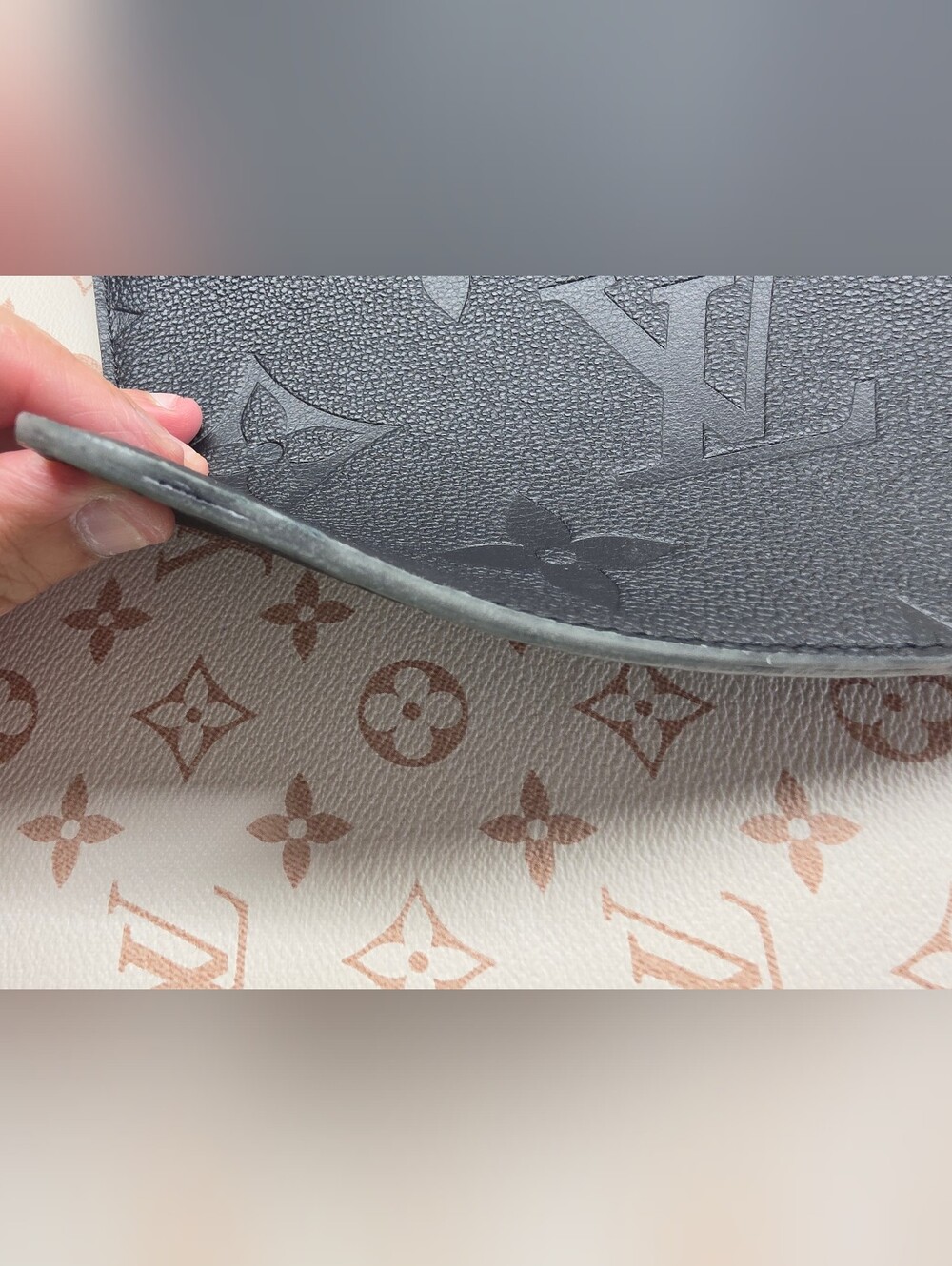 Louis Vuitton Neverfull Black Embossed Monogram Pouch with Gold Zipper - Picture 8 of 12